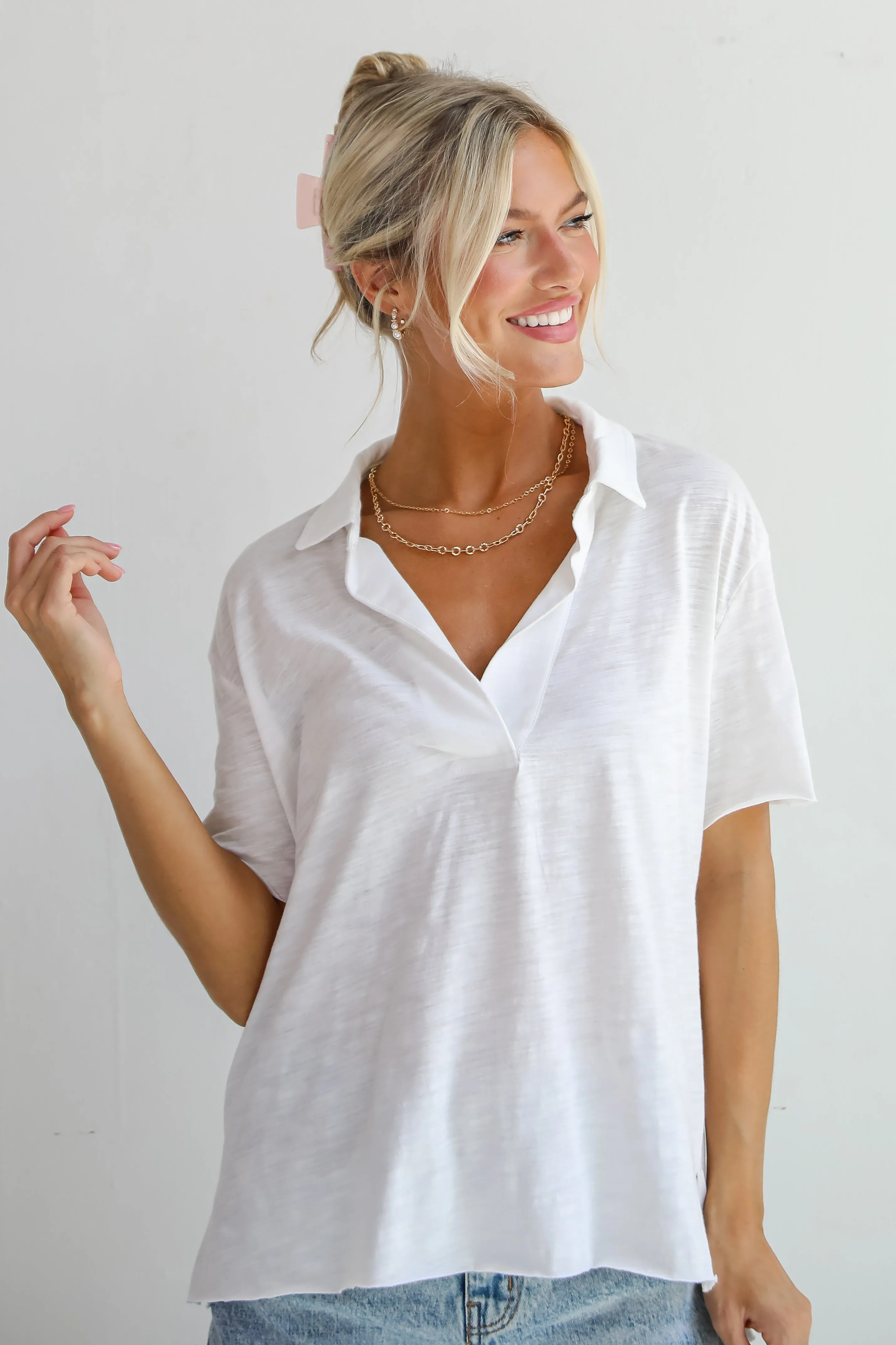 FINAL SALE - Sweetest Look Off White Collared Top