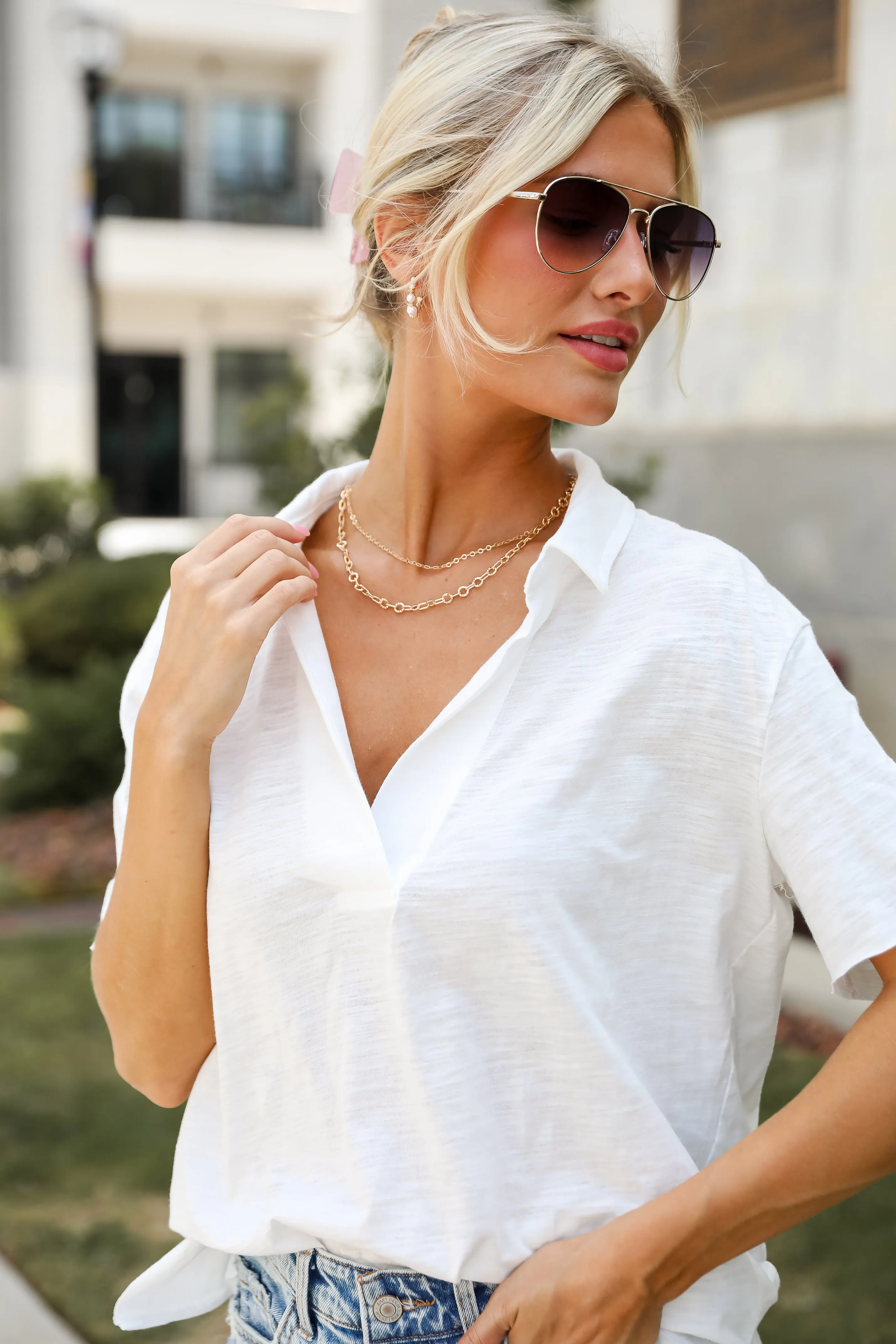 FINAL SALE - Sweetest Look Off White Collared Top