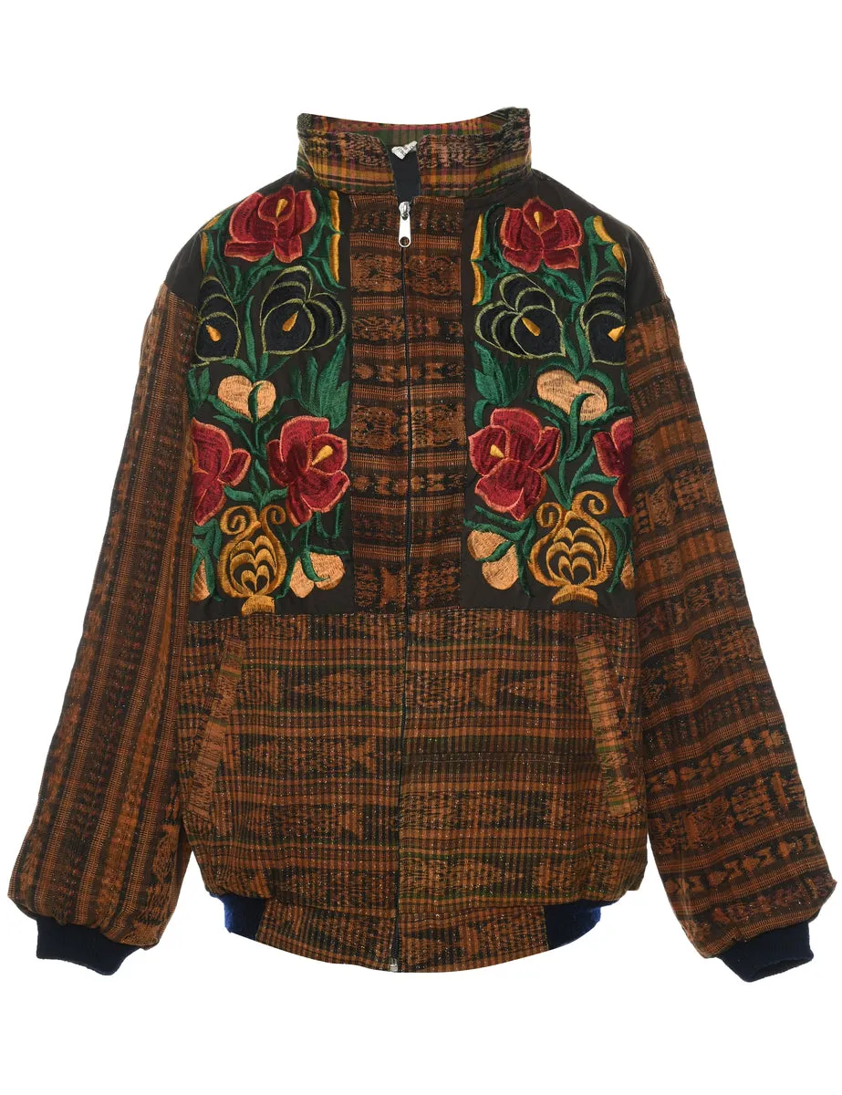 Floral Pattern Multi-Colour Embroidered Jacket - L