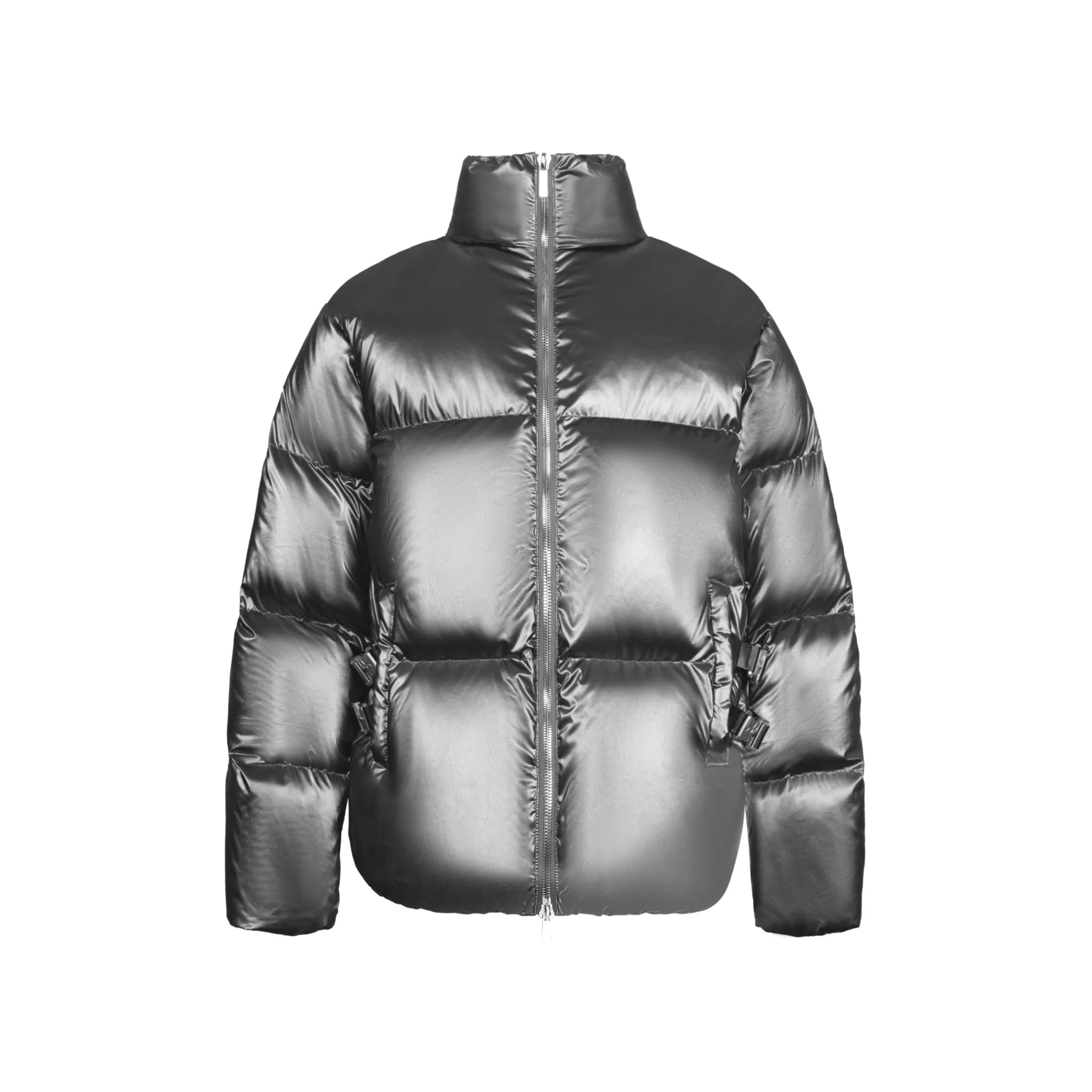 Grey Water-Gloss Custom Buckle Down Jacket