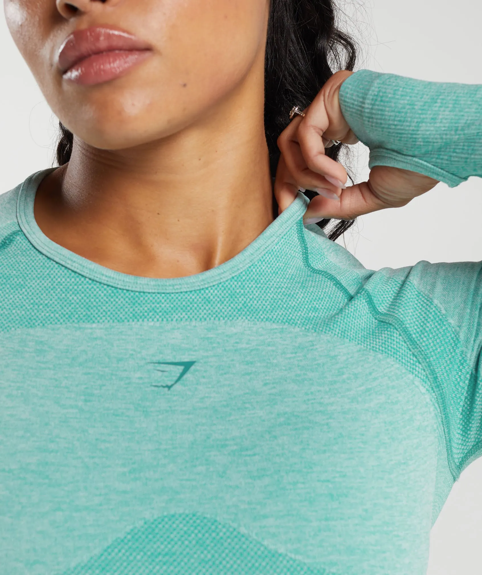 Gymshark Flex Long Sleeve Crop Top - Cornflower Blue/White Marl/Jewel Green