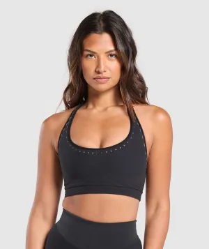 Gymshark Warp Knit Seamless Halter Neck Bralette - Black/Linen Brown