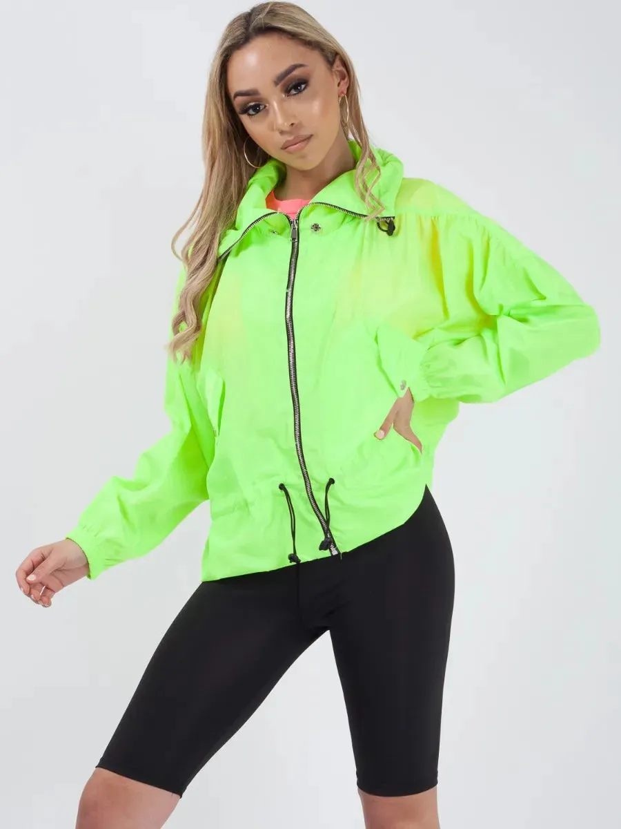 Hailee High Neck Hooded Festival Jacket In Neon Green