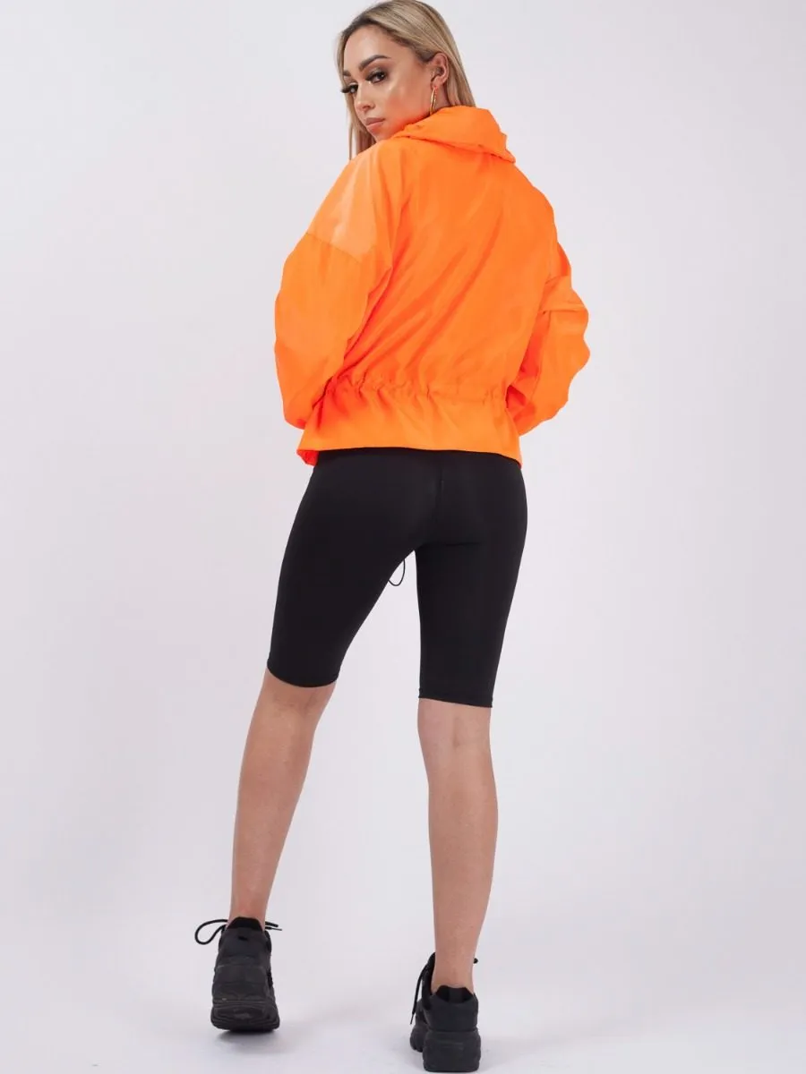 Hailee High Neck Hooded Festival Jacket In Neon Orange