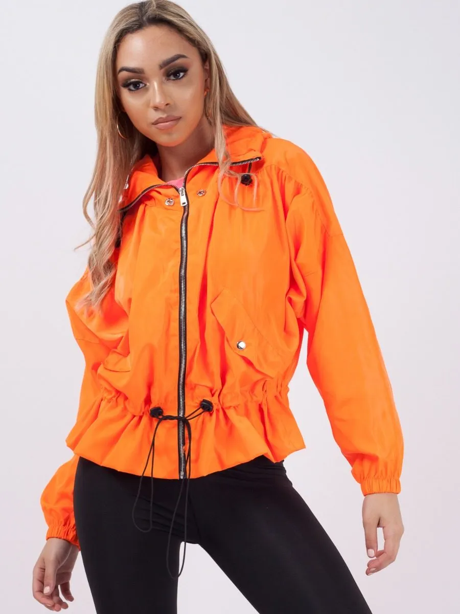 Hailee High Neck Hooded Festival Jacket In Neon Orange