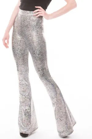 High Waist Bell Bottom Leggings, Silver