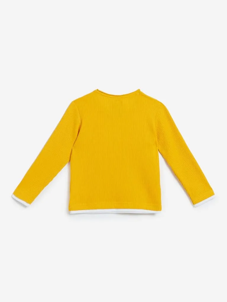 HOP Kids Mustard Self-Textured T-Shirt