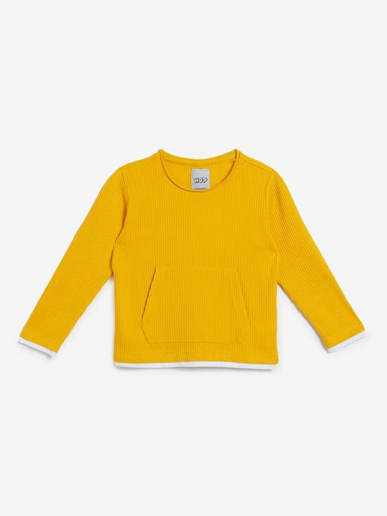 HOP Kids Mustard Self-Textured T-Shirt