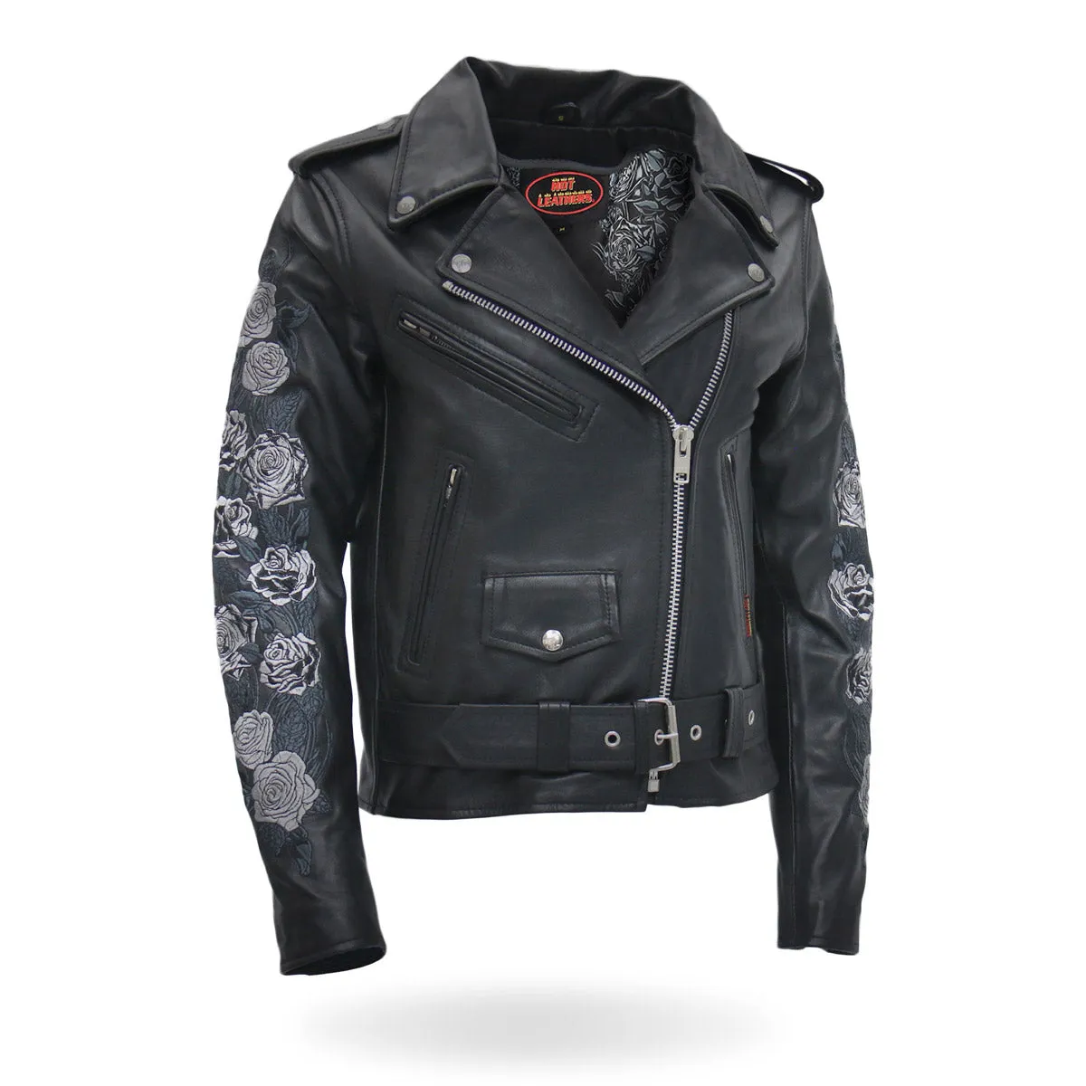 Hot Leathers JKL2002 Women's Black 'Rose Embroidered' Motorcycle Style