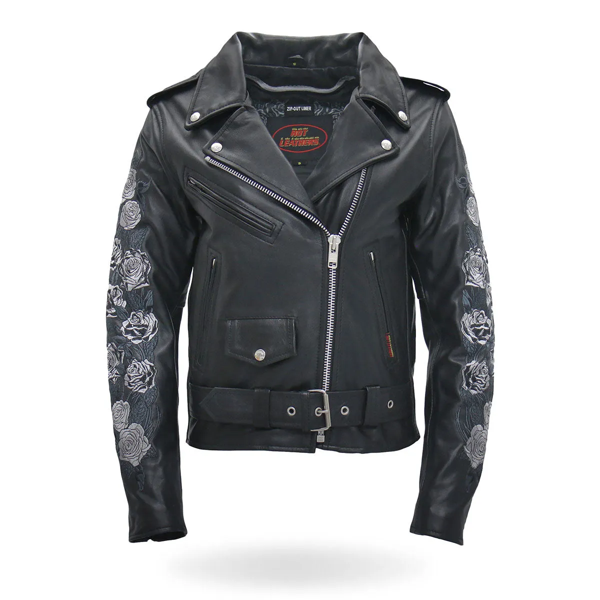 Hot Leathers JKL2002 Women's Black 'Rose Embroidered' Motorcycle Style