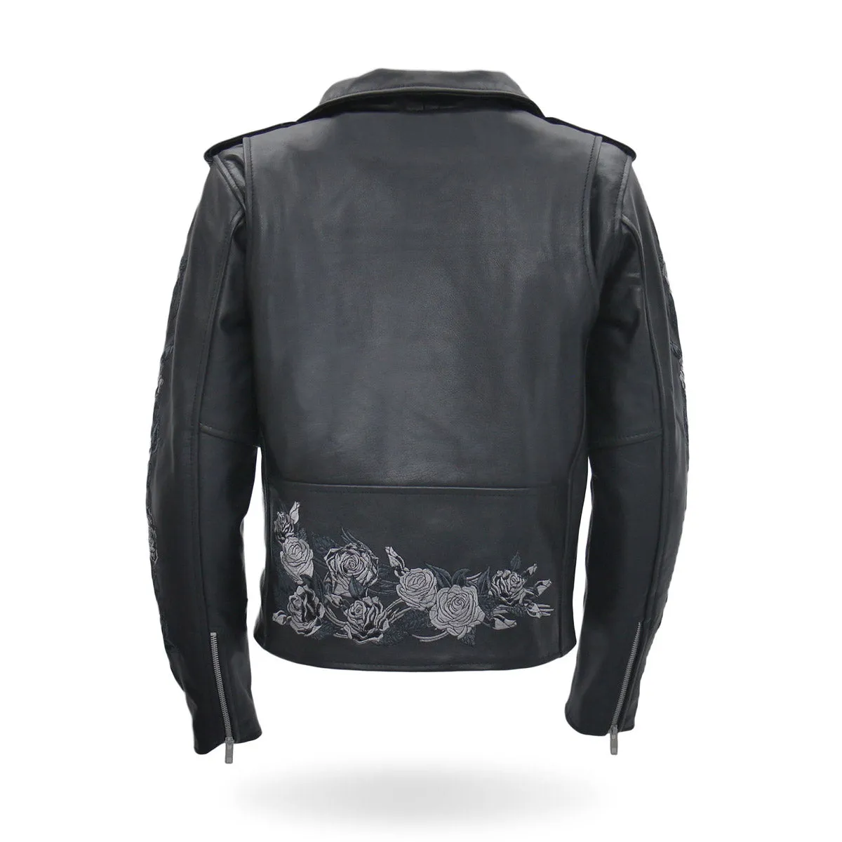 Hot Leathers JKL2002 Women's Black 'Rose Embroidered' Motorcycle Style