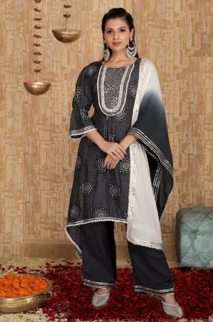 INNAYAT - Black Printed Three Piece Suit Set