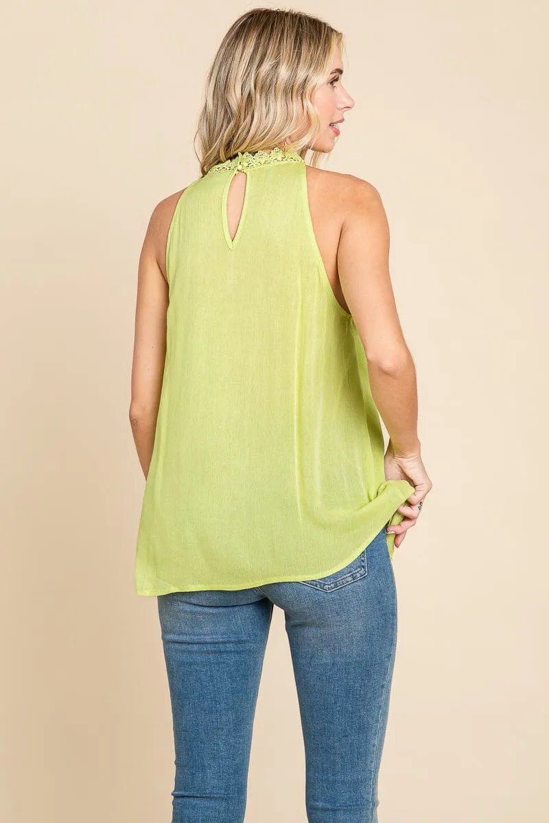 Lace Round Neck Sleeveless Cami Cotton Tops