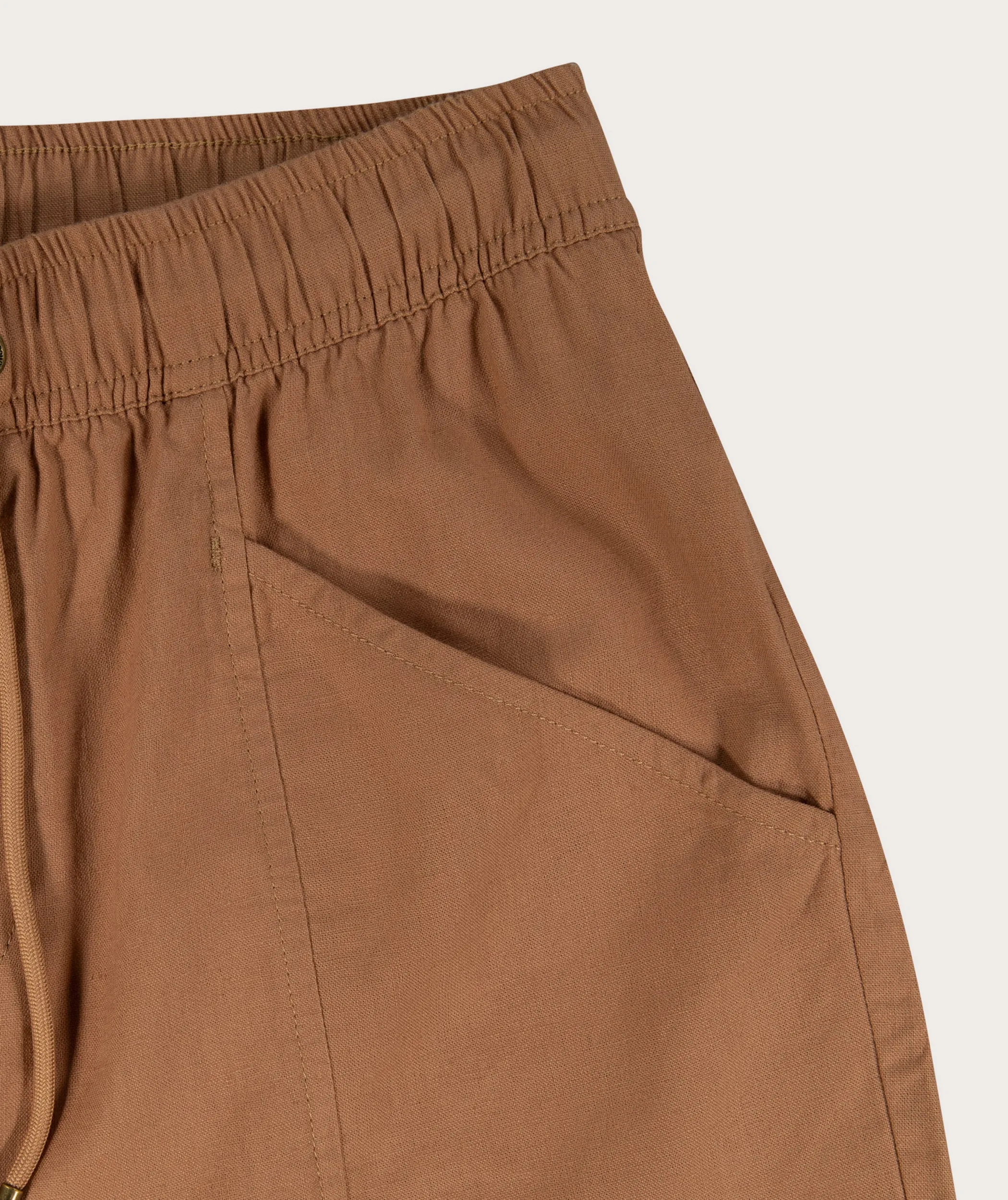 Ladies Linen Blend Drawcord Pants - Caramel