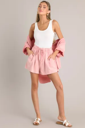 Laid-back Life Seashell Pink 100% Cotton Drawstring Shorts