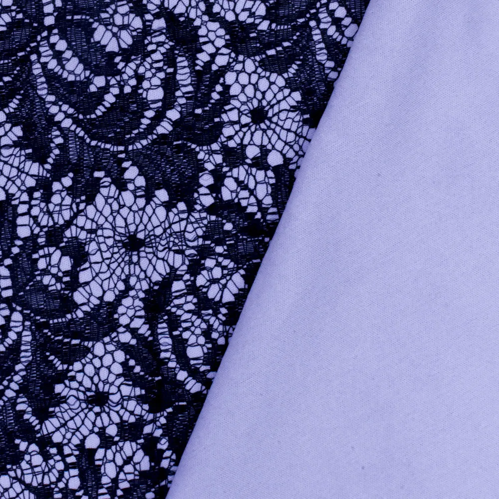 Lavender Purple-Black Lace Bonded Stretch Knit Fabric