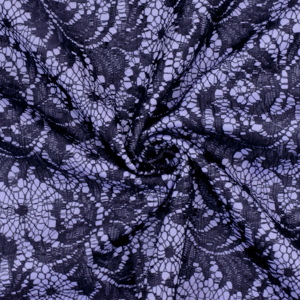 Lavender Purple-Black Lace Bonded Stretch Knit Fabric