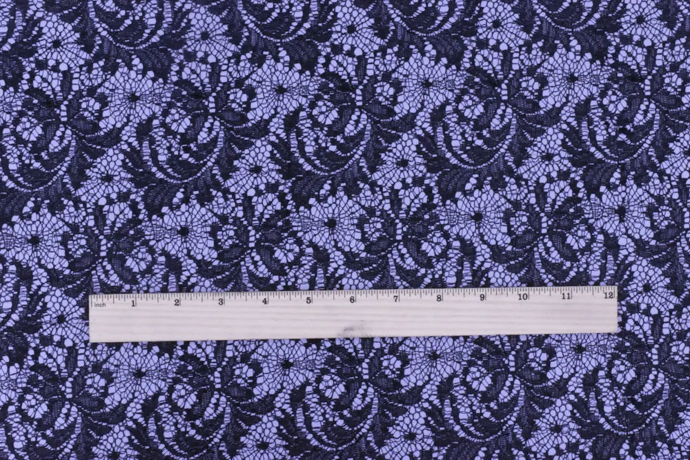 Lavender Purple-Black Lace Bonded Stretch Knit Fabric