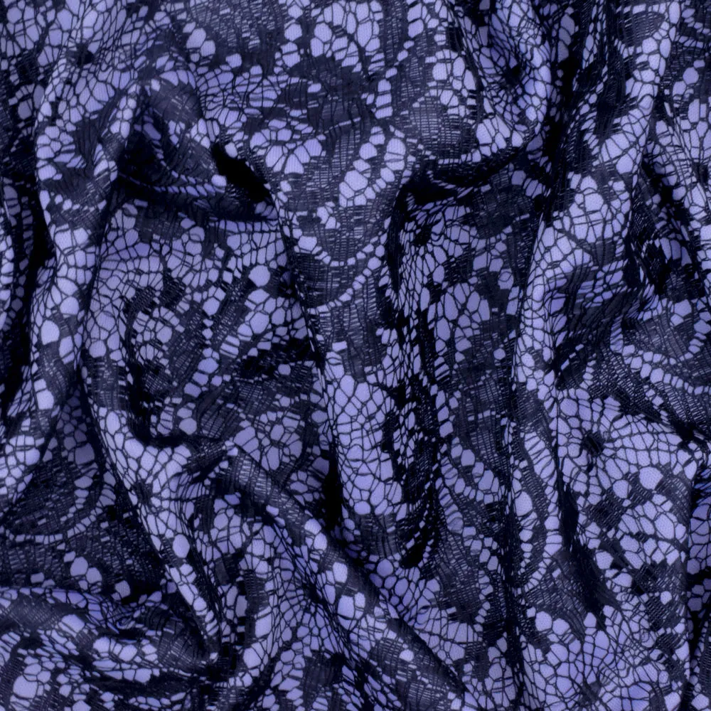 Lavender Purple-Black Lace Bonded Stretch Knit Fabric