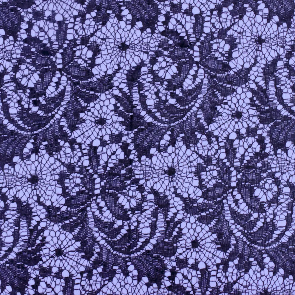 Lavender Purple-Black Lace Bonded Stretch Knit Fabric