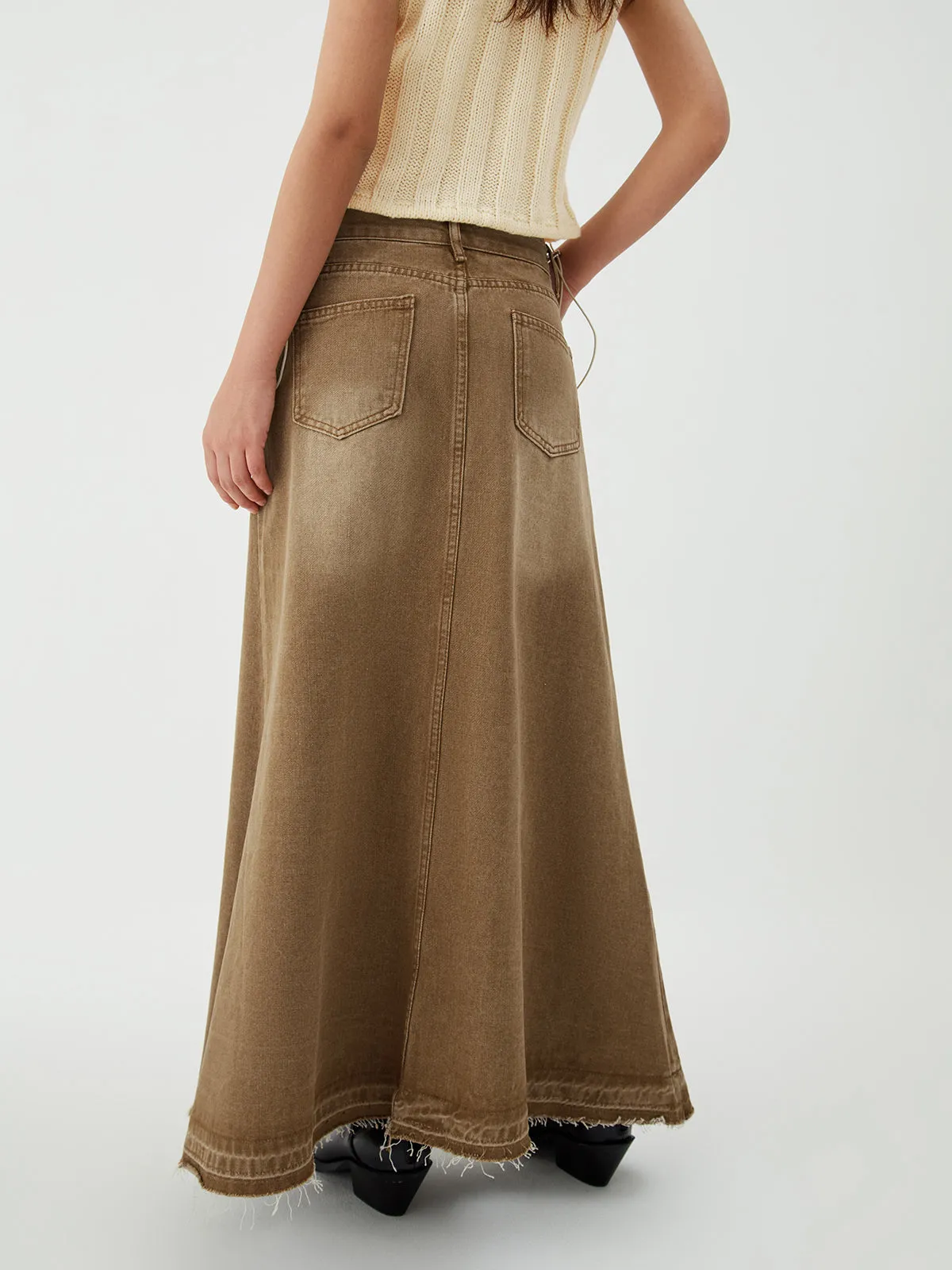 Maillard Washed Graceful Denim Maxi Skirt