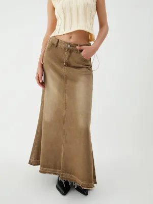 Maillard Washed Graceful Denim Maxi Skirt