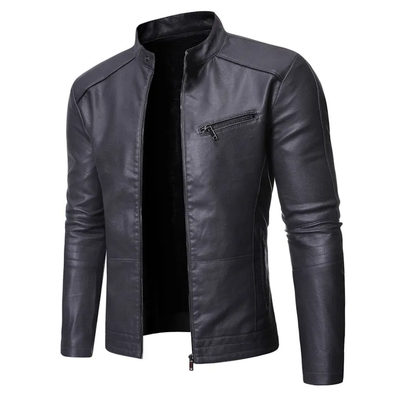 Men Autumn Winter Jacket Leather Jacket Slim Fit Stand Collar Male Anti-wind Motorcycle Lapel Diagonal Zipper Jacket Men