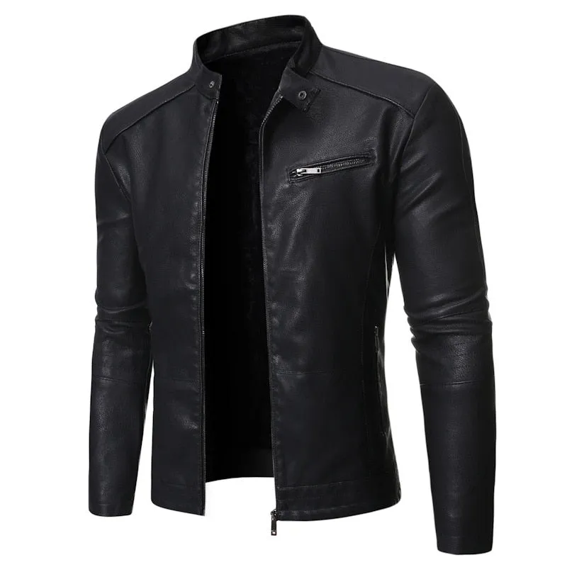 Men Autumn Winter Jacket Leather Jacket Slim Fit Stand Collar Male Anti-wind Motorcycle Lapel Diagonal Zipper Jacket Men