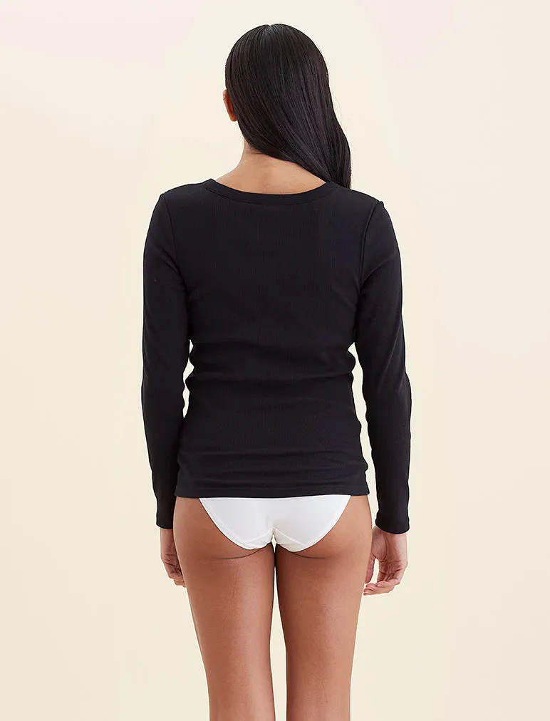 Milla Rib Shelf Bra Henley Long Sleeve Tee