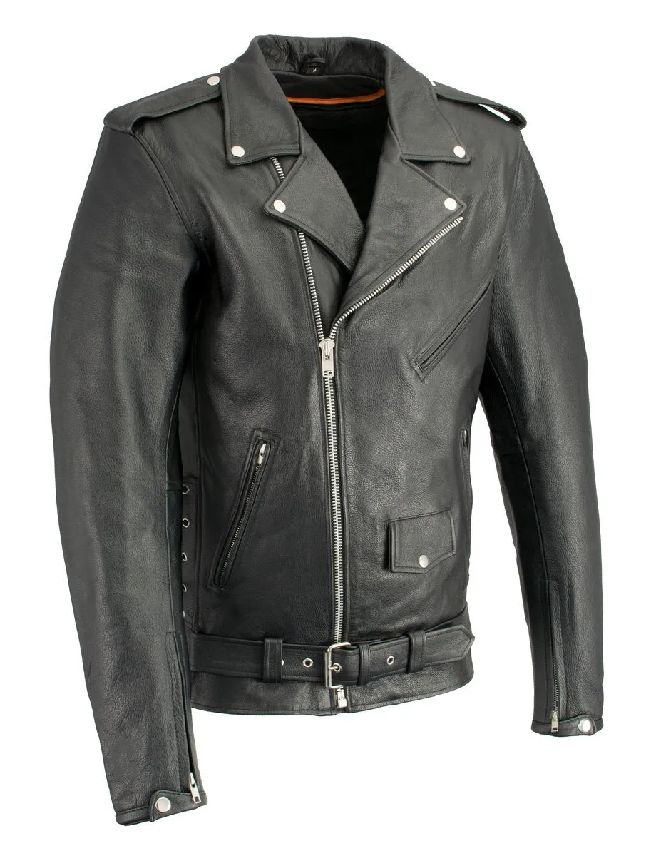 Milwaukee Leather LKM1711TALL Men's Black Tall-Sizes Side Lace Police Style Leather Jacket