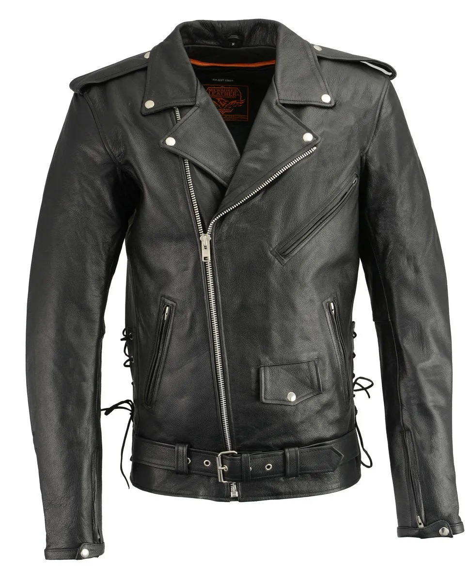 Milwaukee Leather LKM1711TALL Men's Black Tall-Sizes Side Lace Police Style Leather Jacket