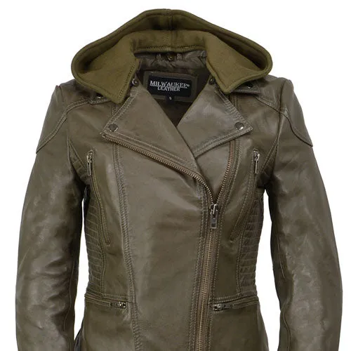 Milwaukee Leather SFL2815 Womens Olive Motorcycle Style Leather Jacket