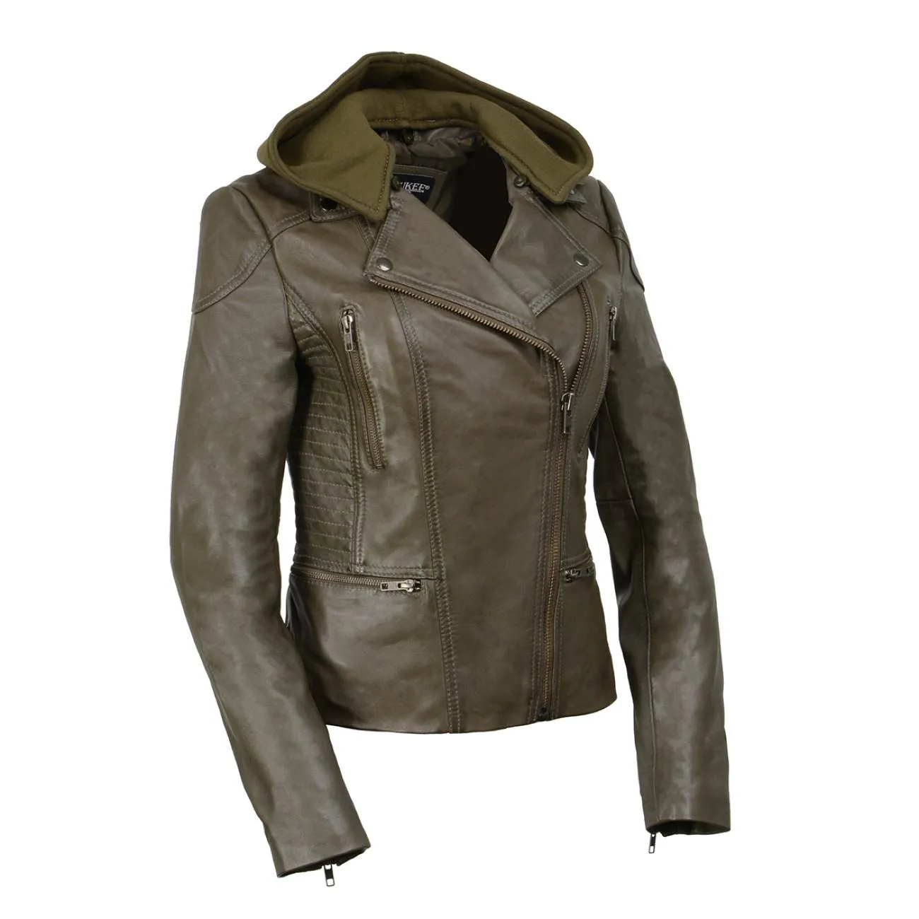 Milwaukee Leather SFL2815 Womens Olive Motorcycle Style Leather Jacket