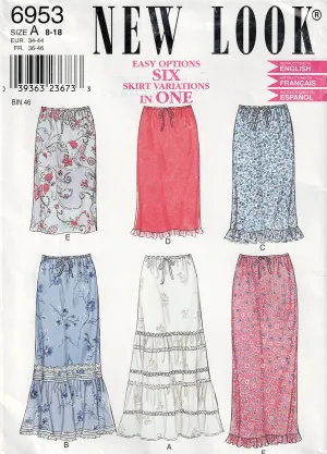 New Look 6953 Womens EASY Casual Pull On Skirts Out Of Print Sewing Pattern Size 8 - 18 UNCUT Factory Folded