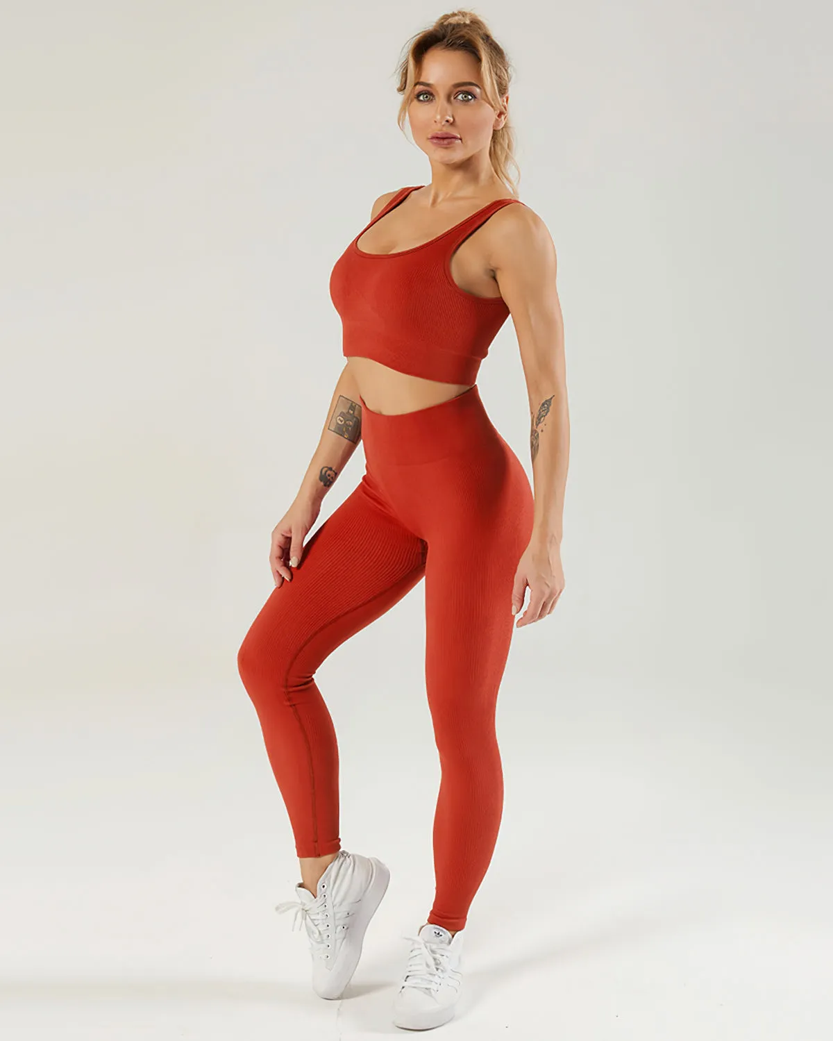 Nieve Ribbed Seamless Leggings - Persian Red