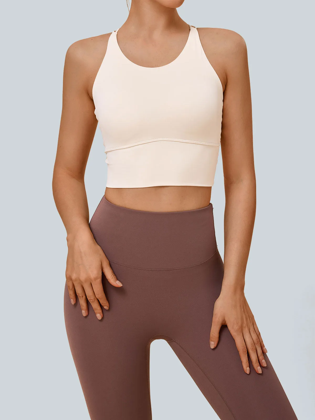 Off White Cut Out Twist Sports Bra - Light Support