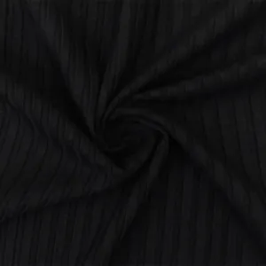 Ordinary Black Solid Stretch Rayon Rib Knit Fabric