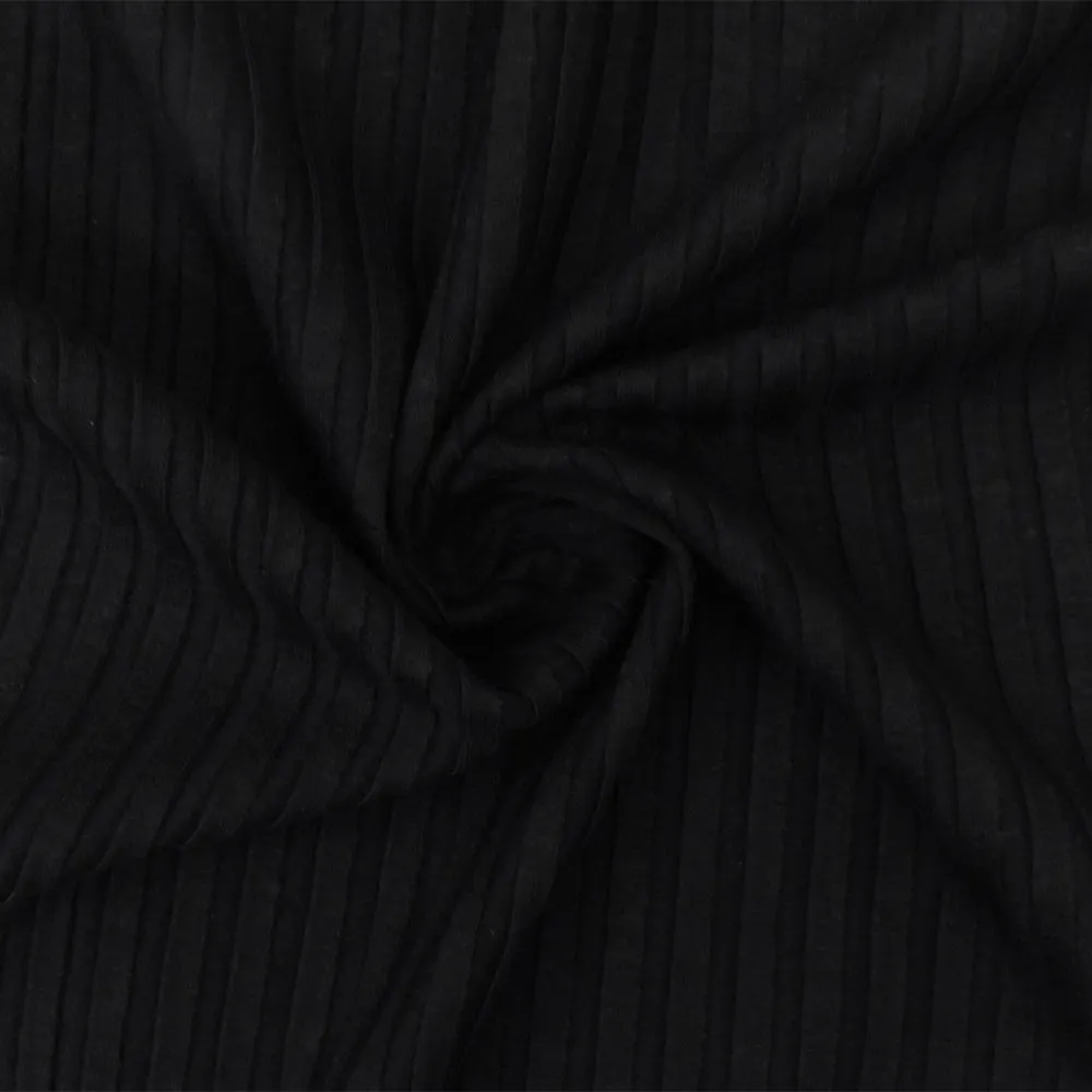 Ordinary Black Solid Stretch Rayon Rib Knit Fabric