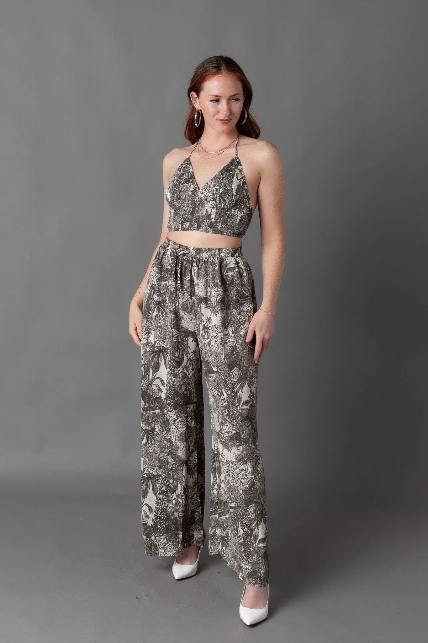 Osaka Smocked Halter   Wide Leg Pants Set