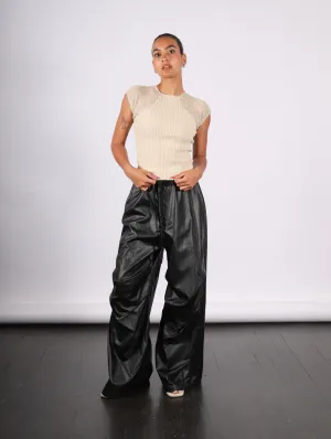 Pants in Black Faux Leather by MM6 Maison Margiela