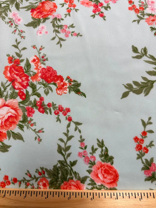 Pink Roses Print Poly Charmeuse Satin Fabric