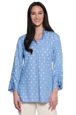 Polka Dot Button Front Shirt - Petite - Light Indigo