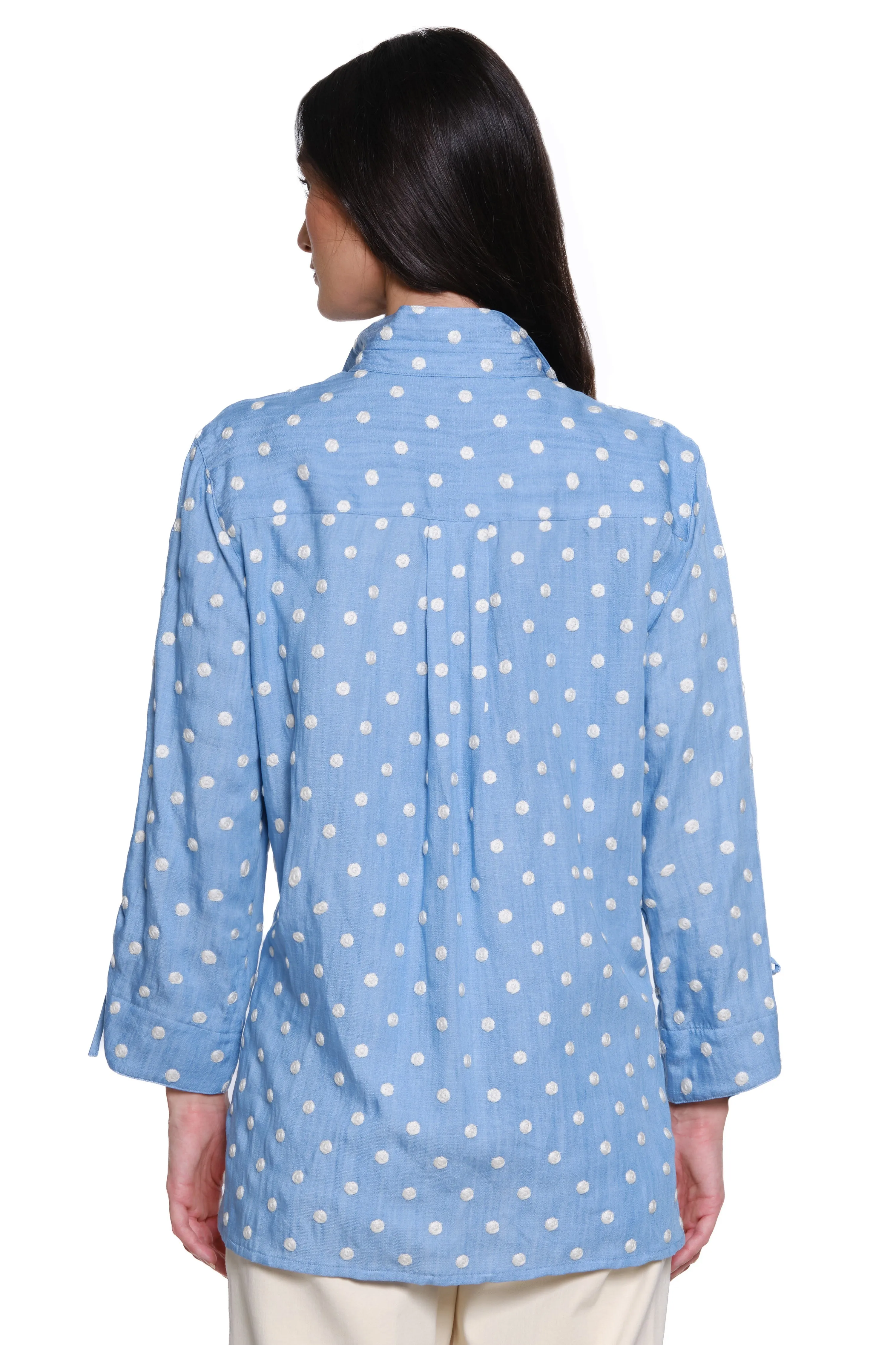 Polka Dot Button Front Shirt - Petite - Light Indigo