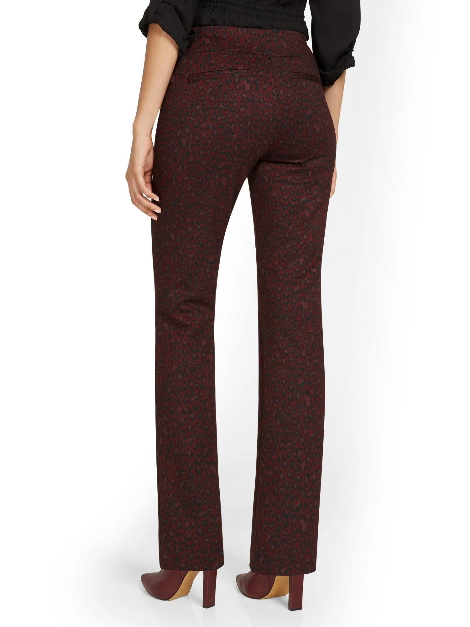 Pull-On Leopard-Print Straight-Leg Ponte Pant - Superflex