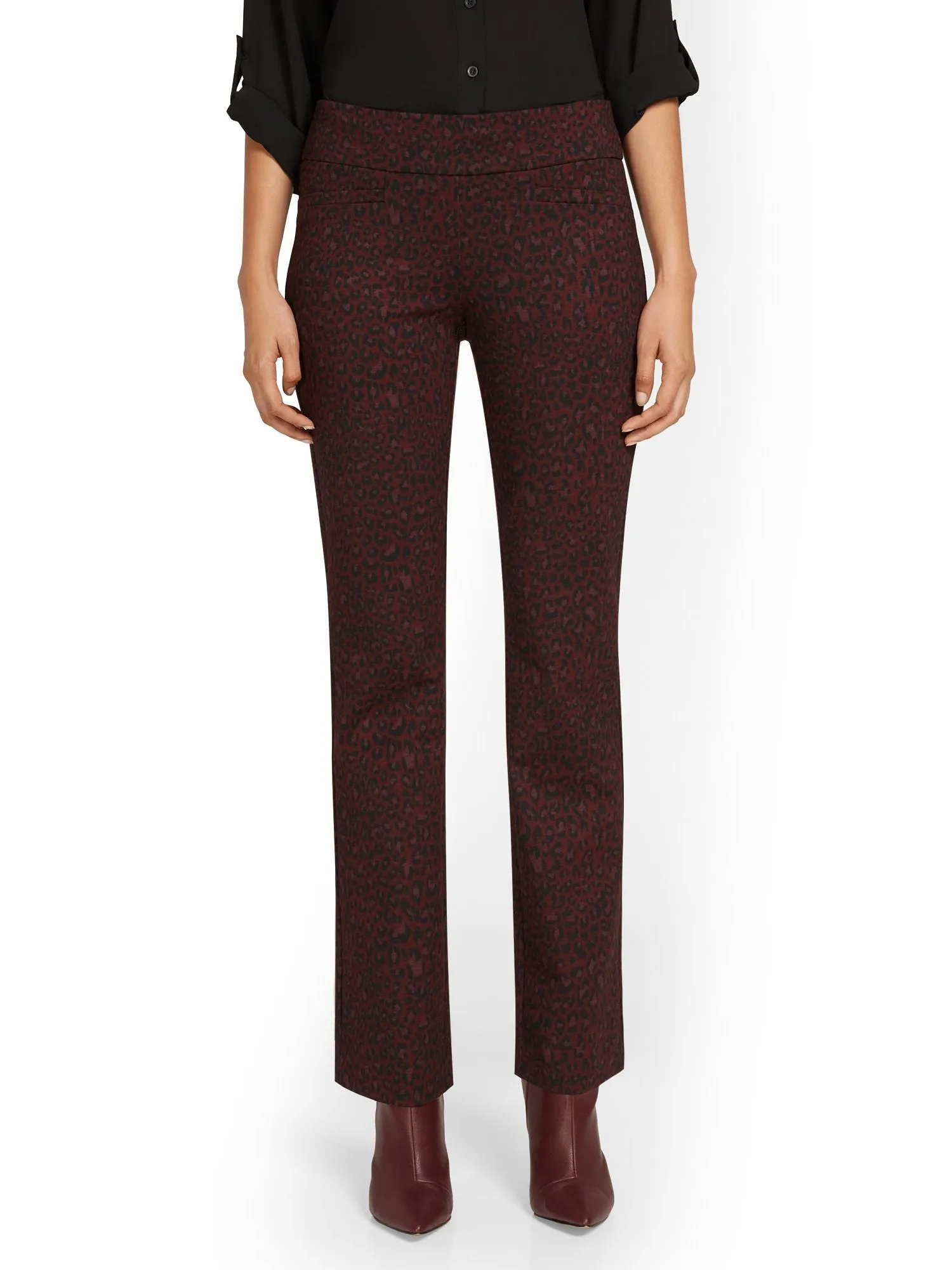 Pull-On Leopard-Print Straight-Leg Ponte Pant - Superflex