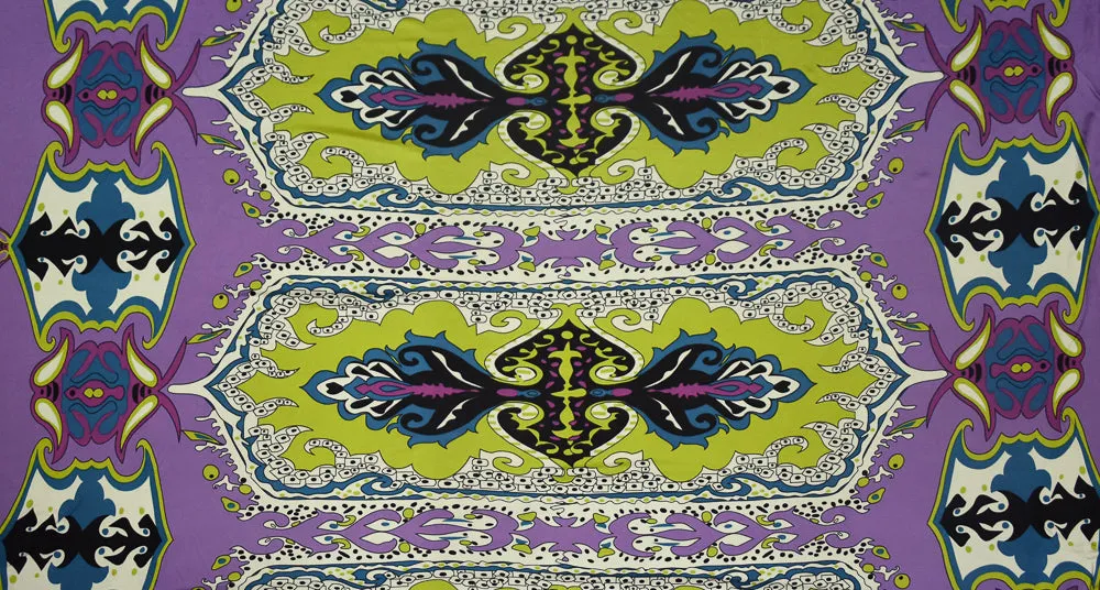 Purple-Chartreuse-Multi Baroque Printed Stretch Silk Jersey Knit Fabric