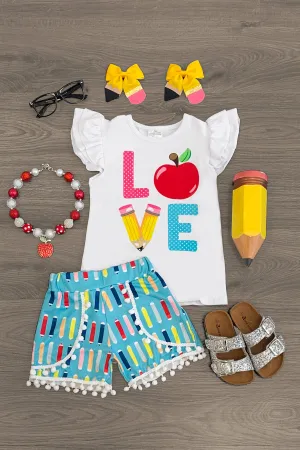 "Love" School Pom Pom Short Set