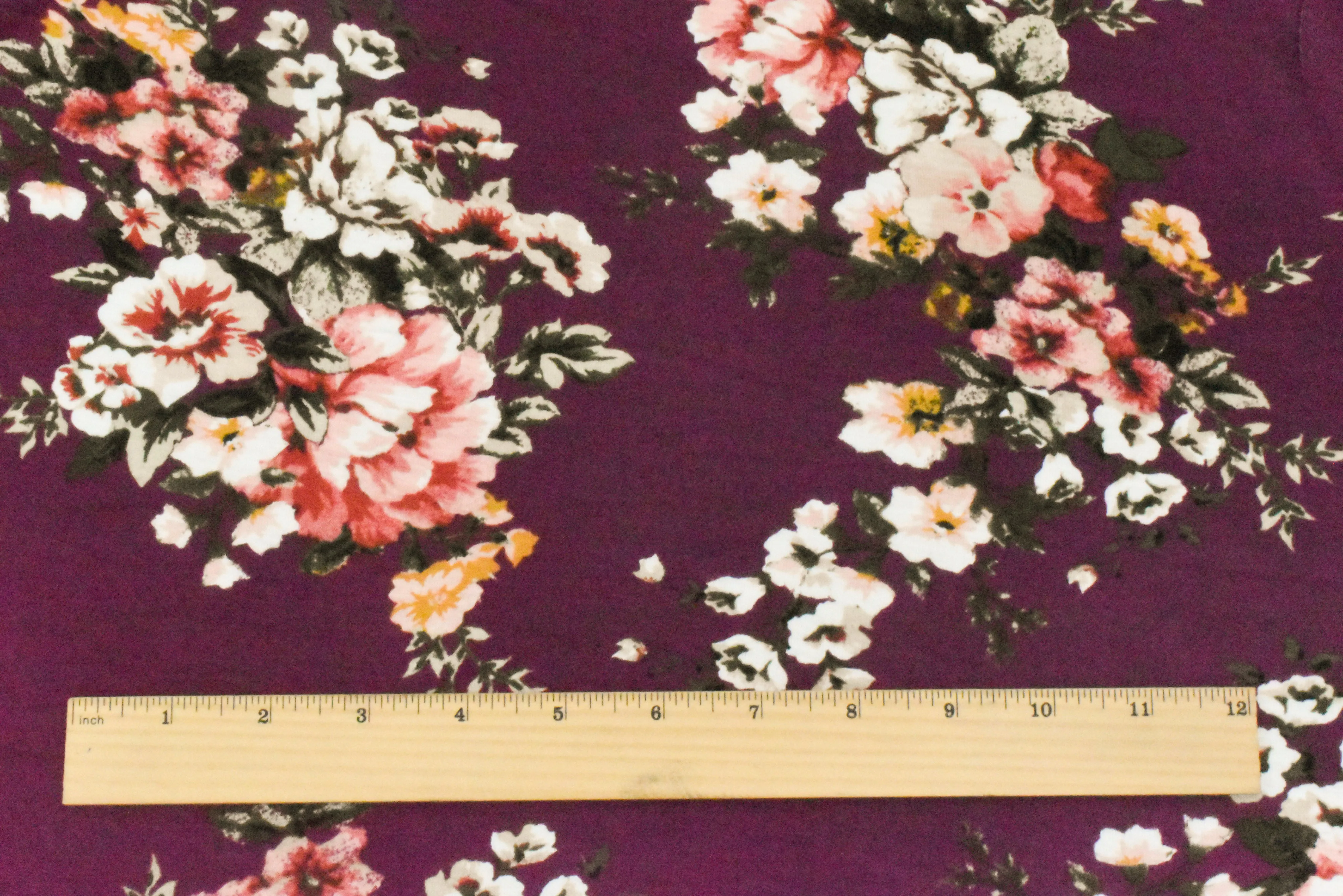 Raspberry Red-Pink-Multi Floral Printed Stretch Rayon Jersey Knit Fabric