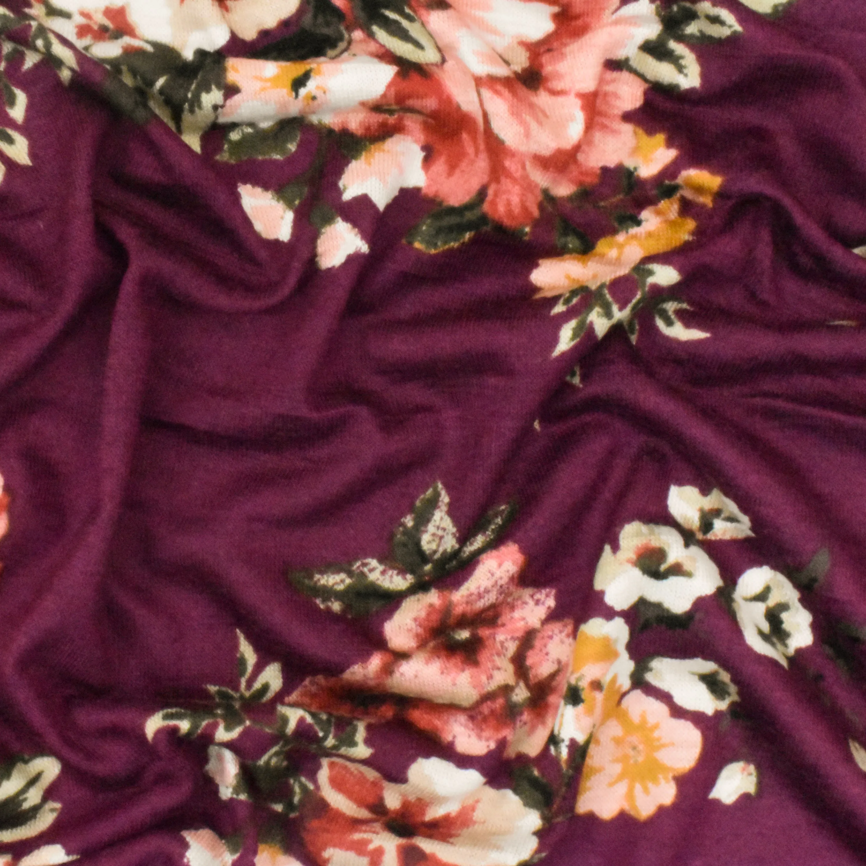 Raspberry Red-Pink-Multi Floral Printed Stretch Rayon Jersey Knit Fabric