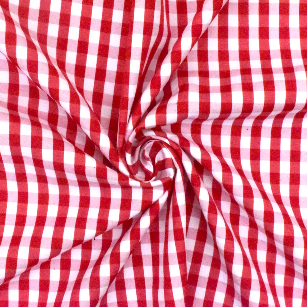 Red-White Gingham Polyester Shirting Woven Fabric